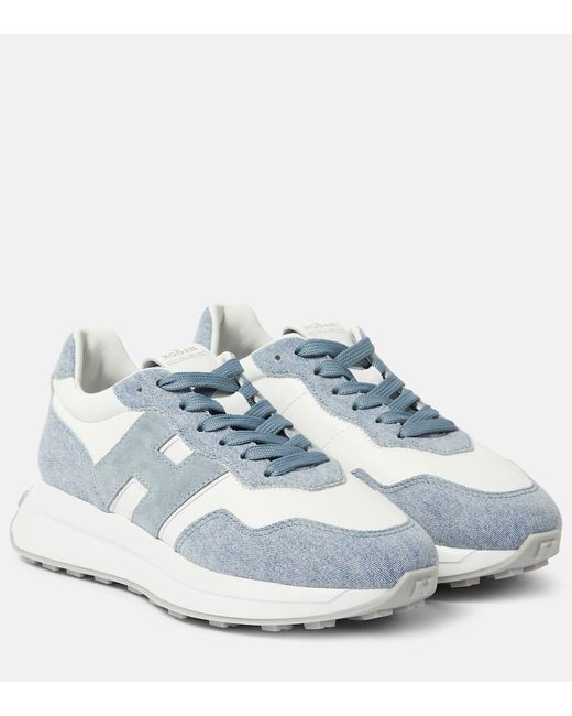 Hogan Blue Sneakers H641 aus Leder mit Denim