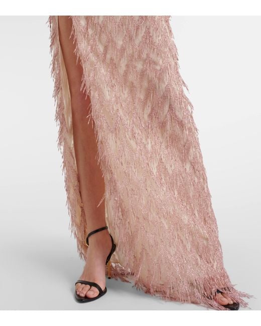Tom Ford Natural Fringed Lame Gown