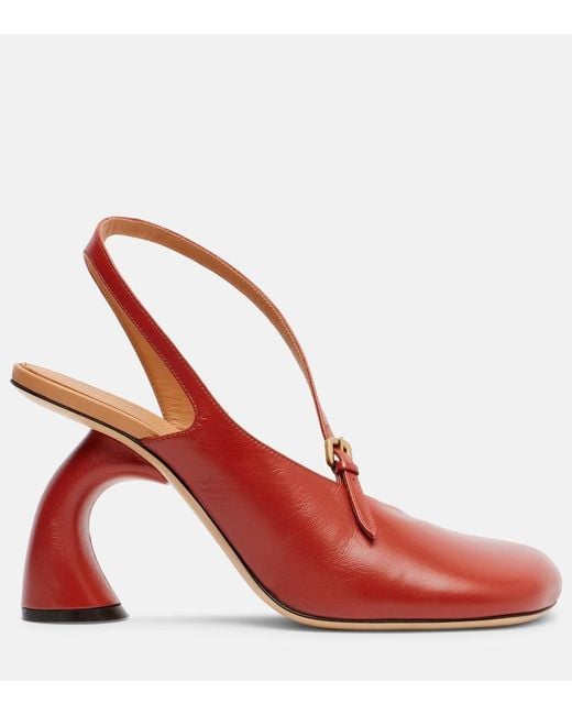 Dries Van Noten Red 95 Leather Slingback Pumps