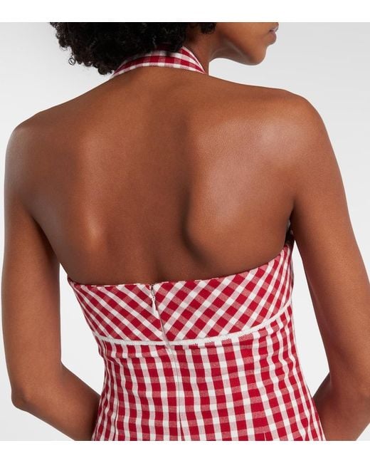 Posse Red Ebony Gingham Lace-Trimmed Cotton-Blend Midi Dress