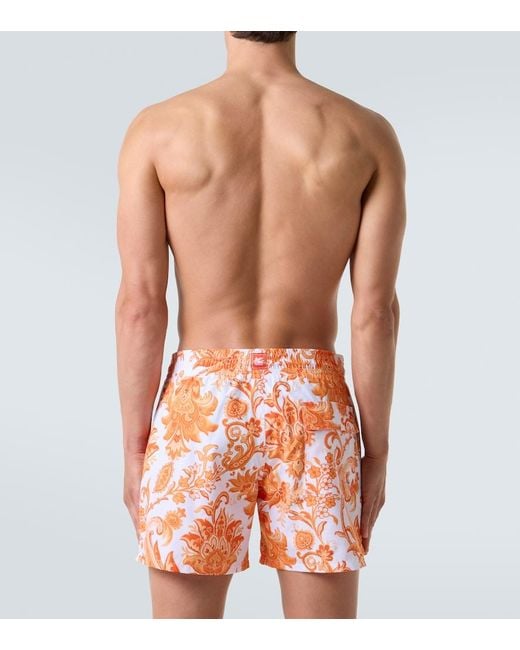 Etro Orange Paisley Swim Trunks for men