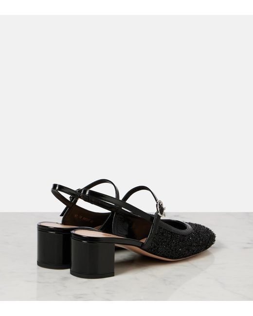 Gianvito Rossi Black Leather-Trimmed Slingback Pumps
