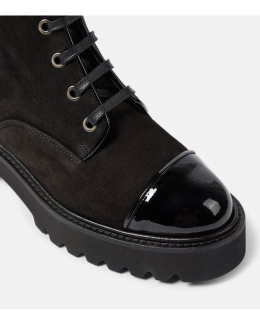 Aquazzura Black Desert Patent Leather-trimmed Suede Ankle Boots