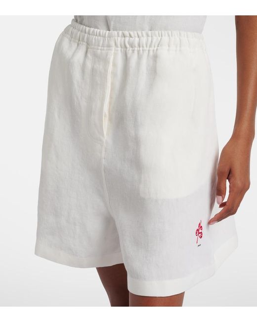 Prada White Embroidered Linen Shorts