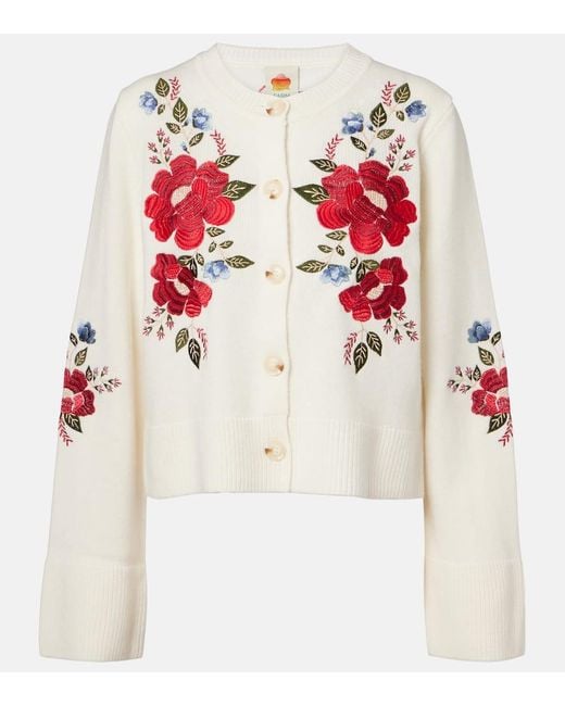 Farm Rio White Bestickter Cardigan Aus Wolle