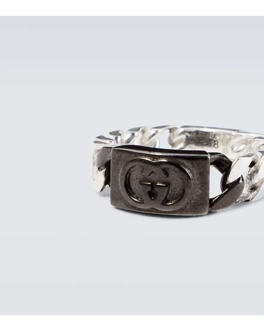Gucci White Interlocking G Sterling Ring for men