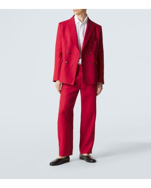Bode Red Linen Straight Pants for men