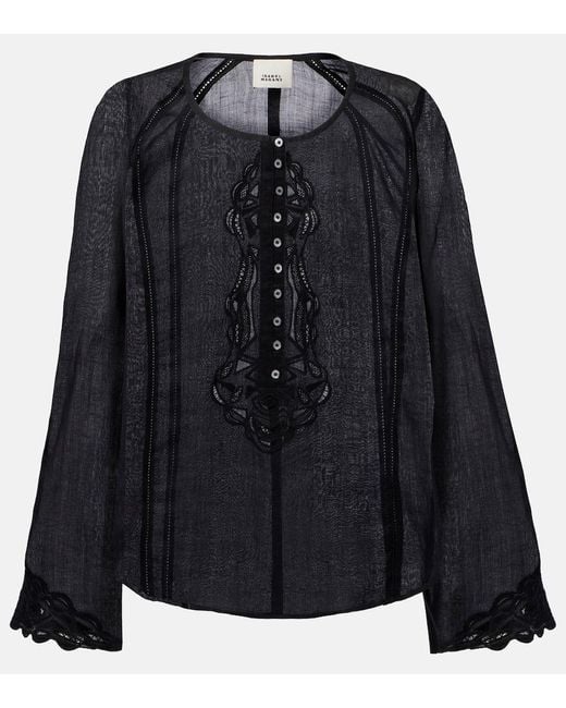 Isabel Marant Black Bestickte Bluse Luciele Aus Ramie