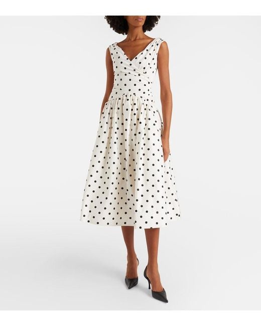 Self-Portrait White Polka-Dot Off-Shoulder Cotton Midi Dress