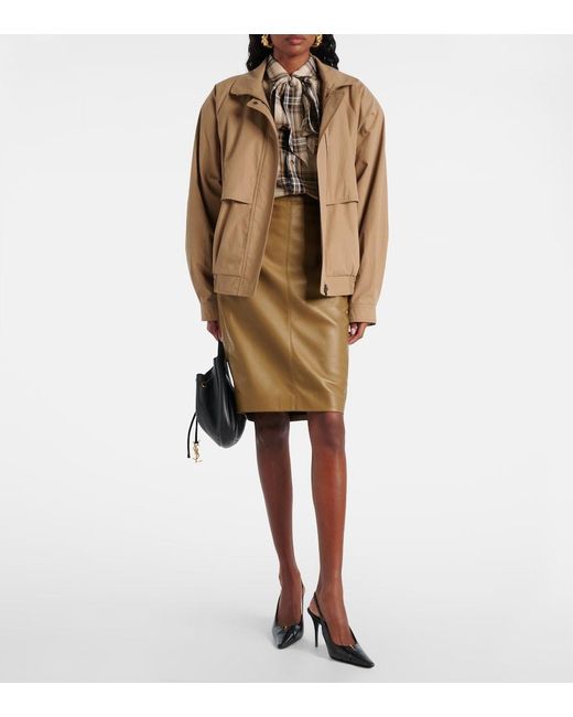 Saint Laurent Brown Cassandre Leather Pencil Skirt