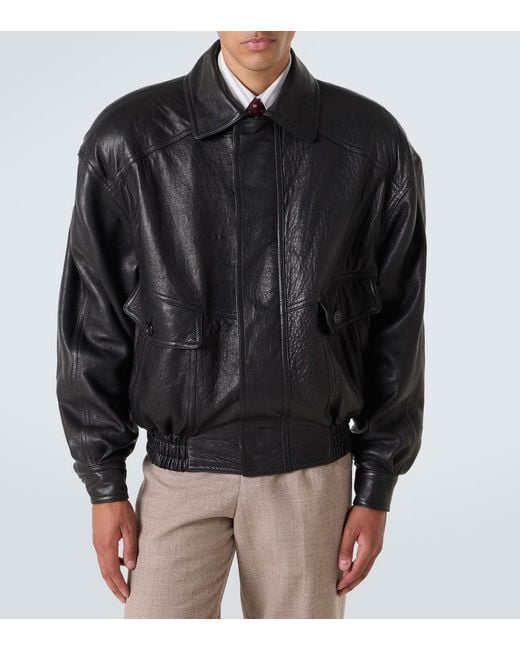 Saint Laurent Black Leather Bomber Jacket for men