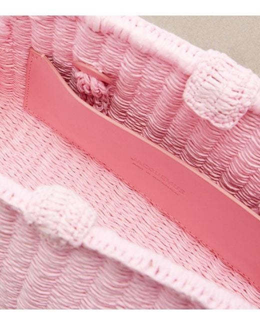 Jacquemus Pink Turismo Small Raffia-Effect Bowling Bag