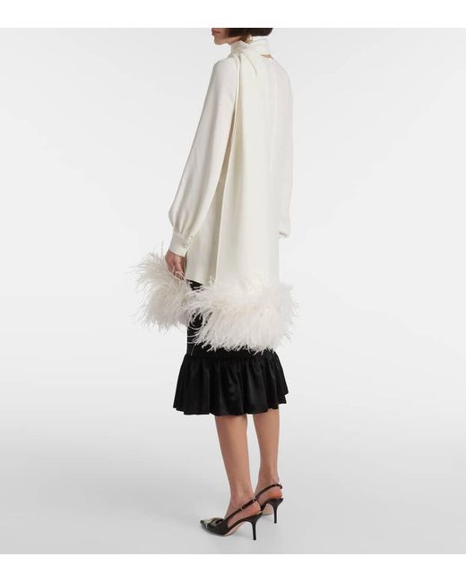 Valentino White Feather-Trimmed Silk Top