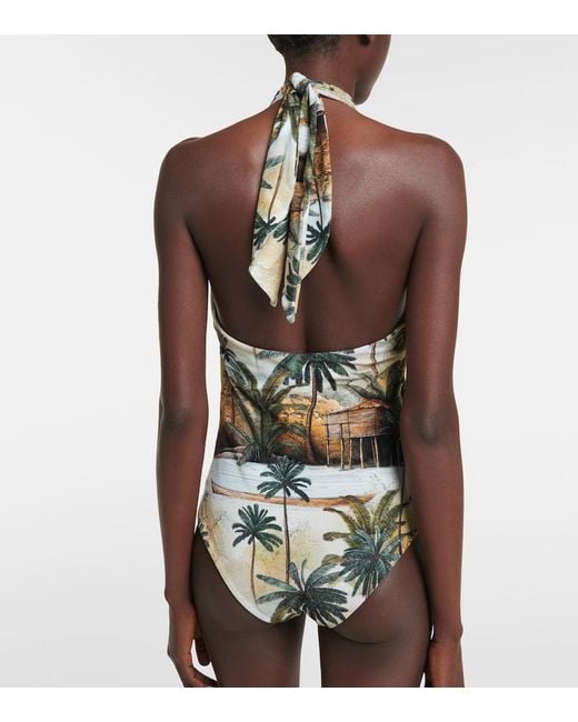 Johanna Ortiz Green Hidden Paradise Printed Halterneck Swimsuit