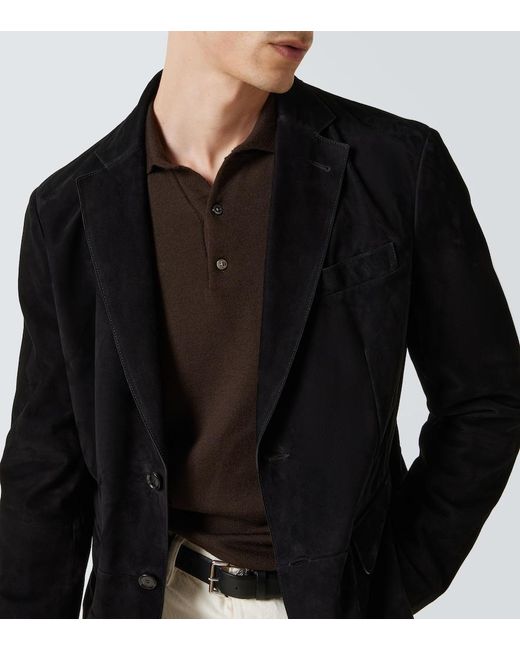 Brioni Black Monti Single-Breasted Suede Blazer for men