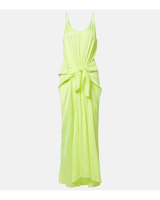 J.W. Anderson Green Gathered Silk Midi Dress