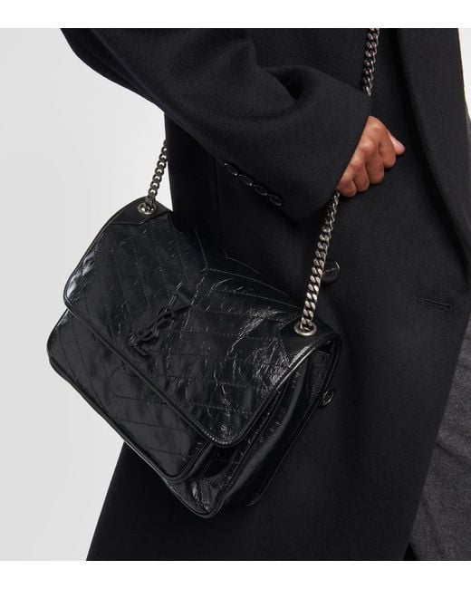 Saint Laurent Large Niki Chain Bag in Crinkled and Quilted Black