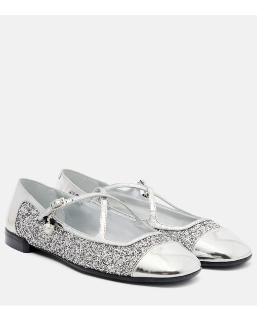 Jimmy Choo White Ballerinas Eleri Aus Leder Mit Glitter