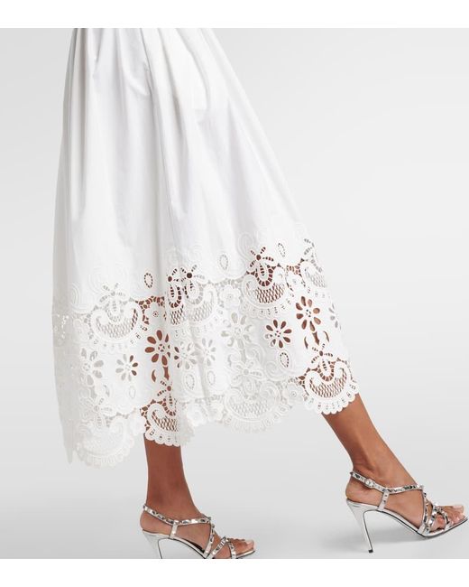 Vestido midi de algodon bordado ingles Valentino de color White