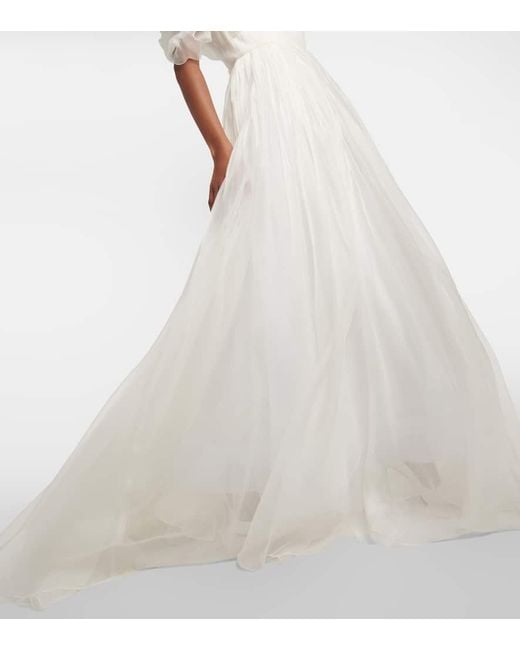 Danielle Frankel White Bridal Meredith Off-shoulder Silk Gown