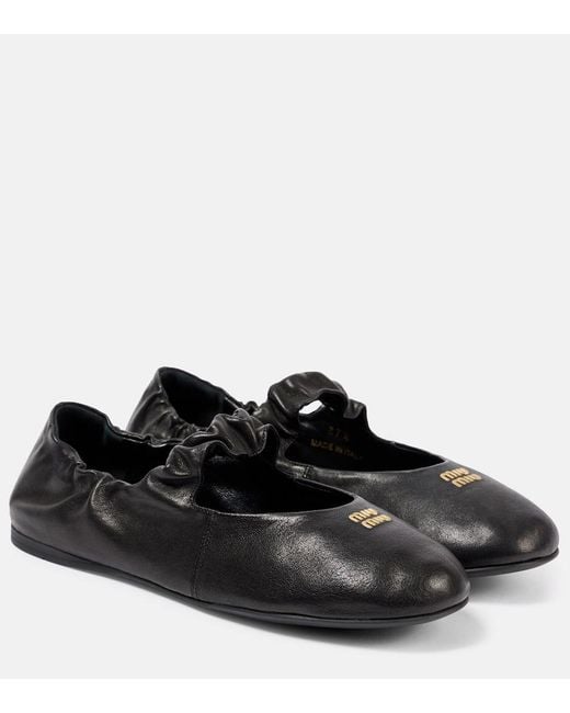 Miu Miu Black Logo Leather Mary Jane Flats