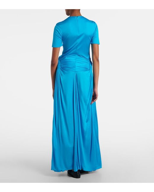 Loewe Blue Cutout Draped Jersey Maxi Dress