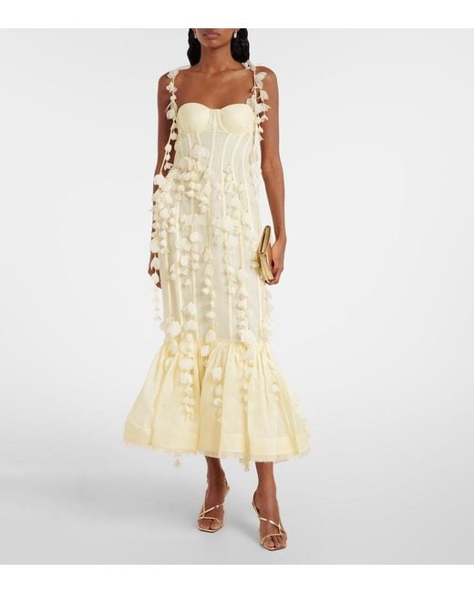 Zimmermann Metallic Dawning Linen And Silk Midi Dress