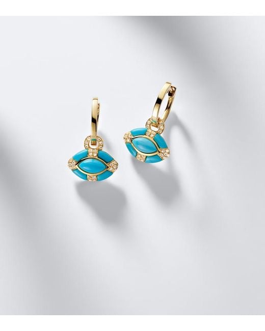SHAY Blue Riviera Petite 18Kt Huggie Earrings With Turquoises And Diamonds