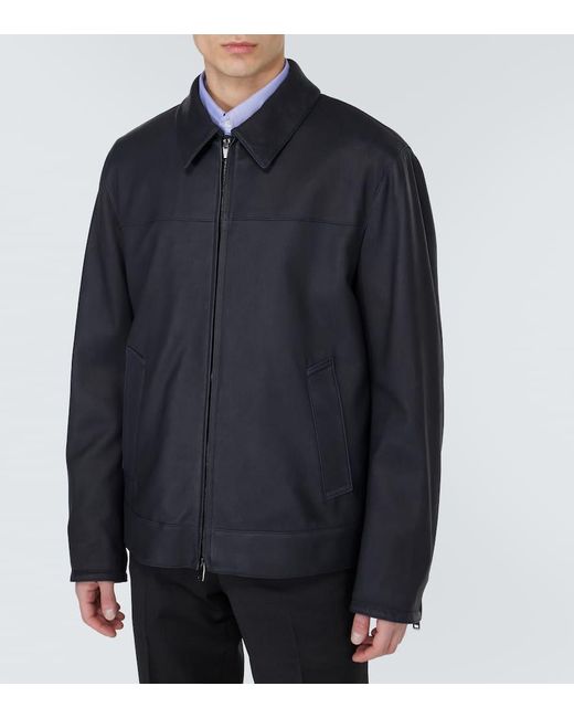 Brioni Blue Leather Blouson Jacket for men