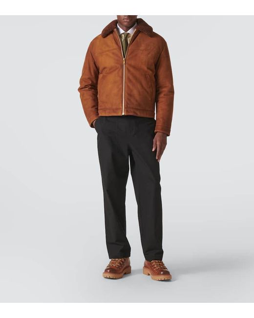 Prada Brown Shearling-Trimmed Suede Jacket for men