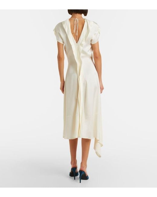 Victoria Beckham White Asymmetric Crepe Satin Midi Dress