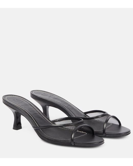 Staud Gray Brigitte 55 Leather-Trimmed Mesh Mules