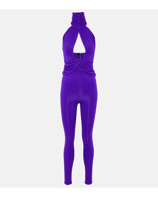 Magda Butrym Purple Gathered Halterneck Jersey Jumpsuit
