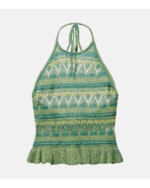 Etro Green Crochet Halterneck Cotton Top