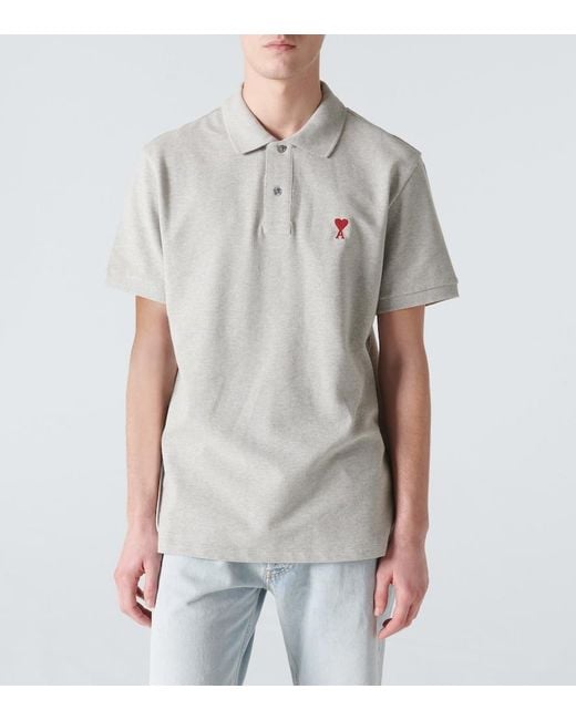 AMI White Ami De Cour Cotton Pique Polo Shirt for men
