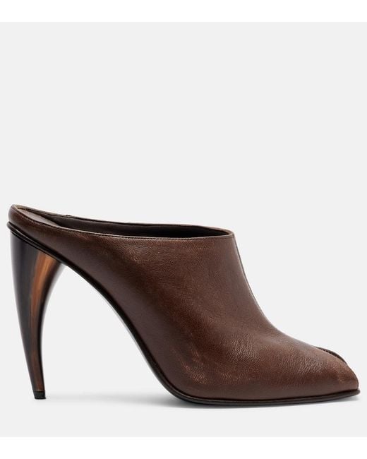 McQueen Brown Horn Leather Mules
