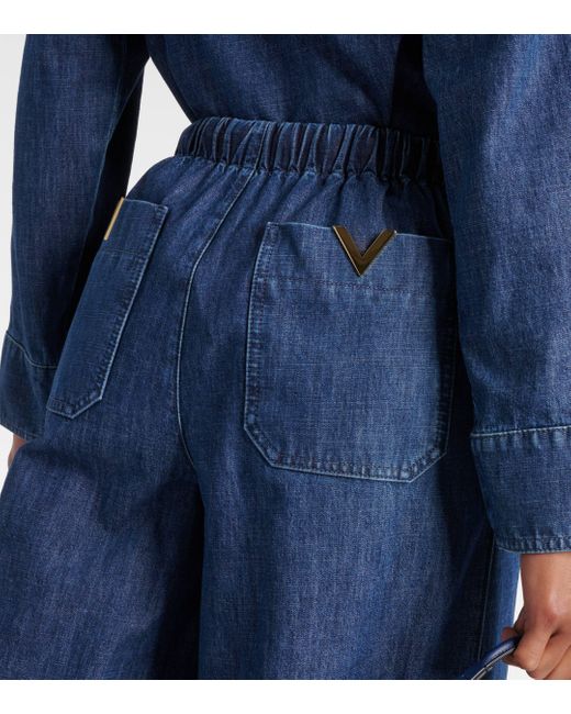 Valentino Blue High-rise Chambray Wide-leg Jeans