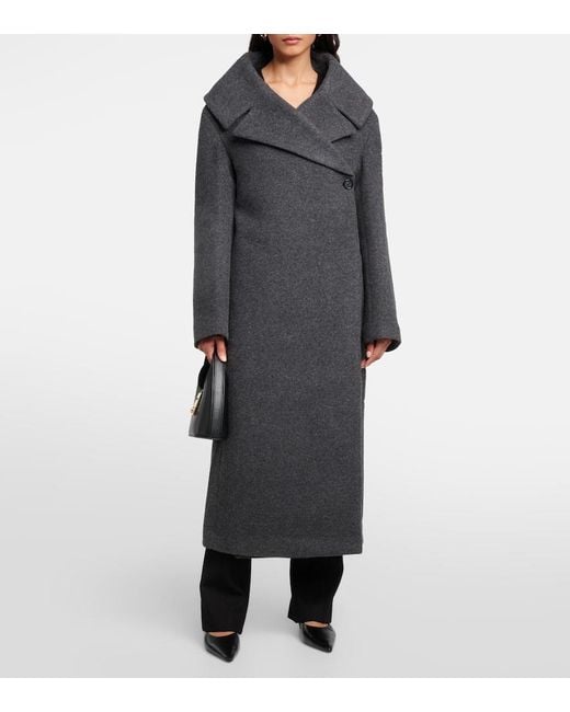 Totême  Black Oversized Wool-Blend Felt Wrap Coat