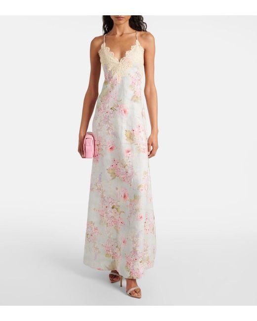Zimmermann White Halliday Lace-Trimmed Floral Maxi Dress