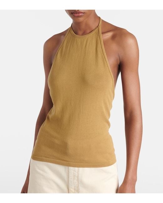 Lemaire Yellow Knitted Halterneck Cotton Top