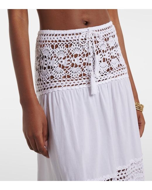 Anna Kosturova White Filigree Crochet-Trimmed Cotton Maxi Skirt