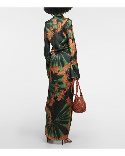 Johanna Ortiz Green Bedrucktes Kleid aus einem Seidengemisch