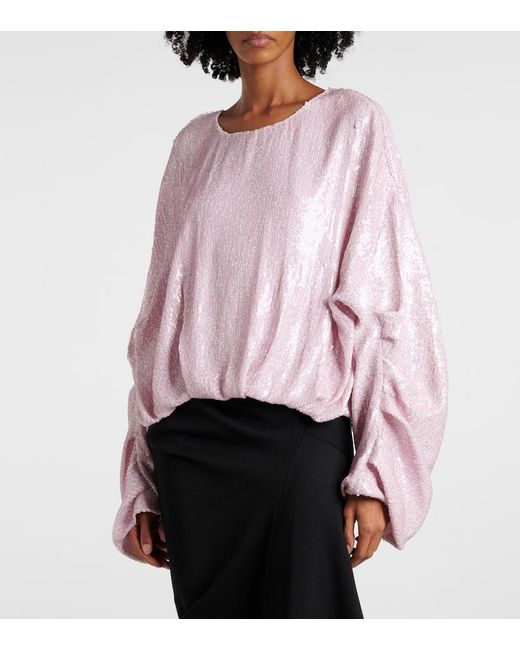 Dries Van Noten Pink Sequined Gathered Blouse