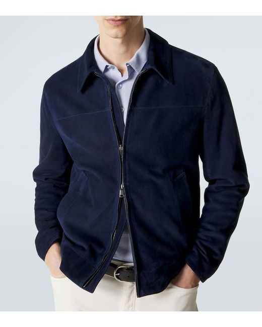 Brioni Blue Suede Blouson Jacket for men