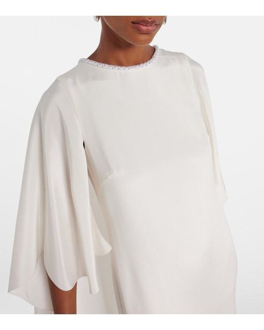 Max Mara White Poker Cape-Detail Silk Gown