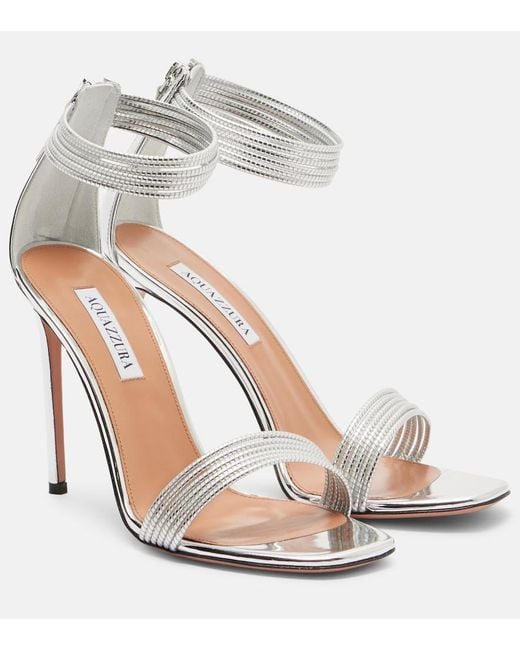 Aquazzura White Sway Metallic Leather Sandals