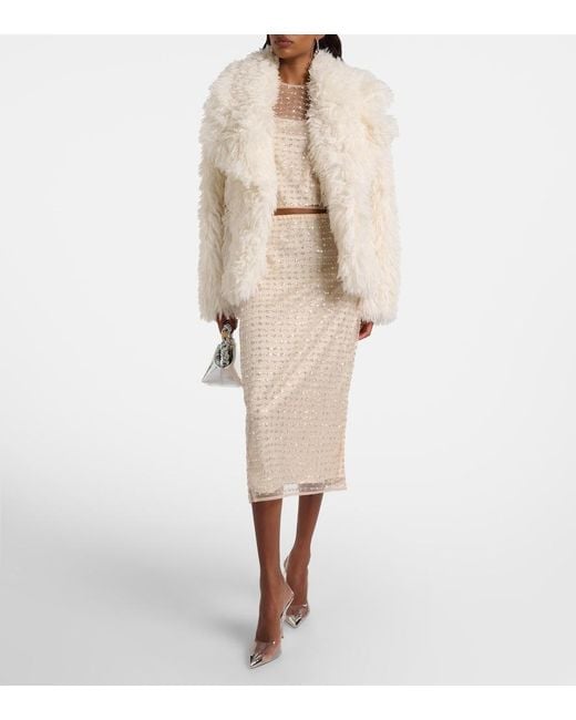 Staud Natural Ciara Beaded Sheer Tulle Midi Skirt
