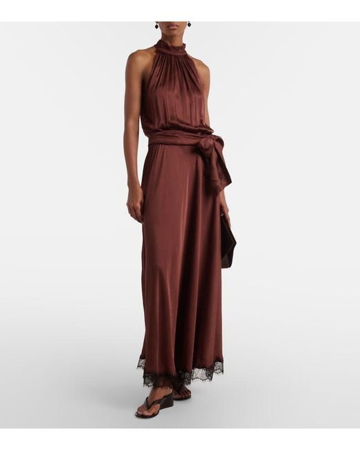 Poupette Red Nina Halterneck Satin Maxi Dress
