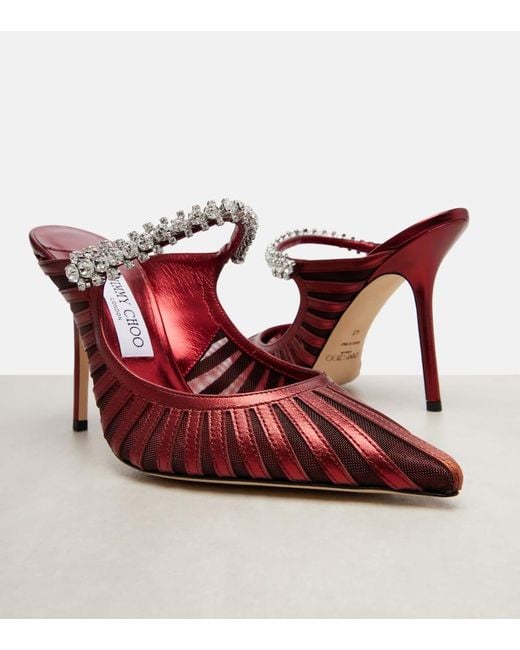 Jimmy Choo Red Bing 65 Embellished Leather And Mesh Pumps