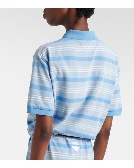 Prada Blue Striped Cotton Pique Polo Shirt